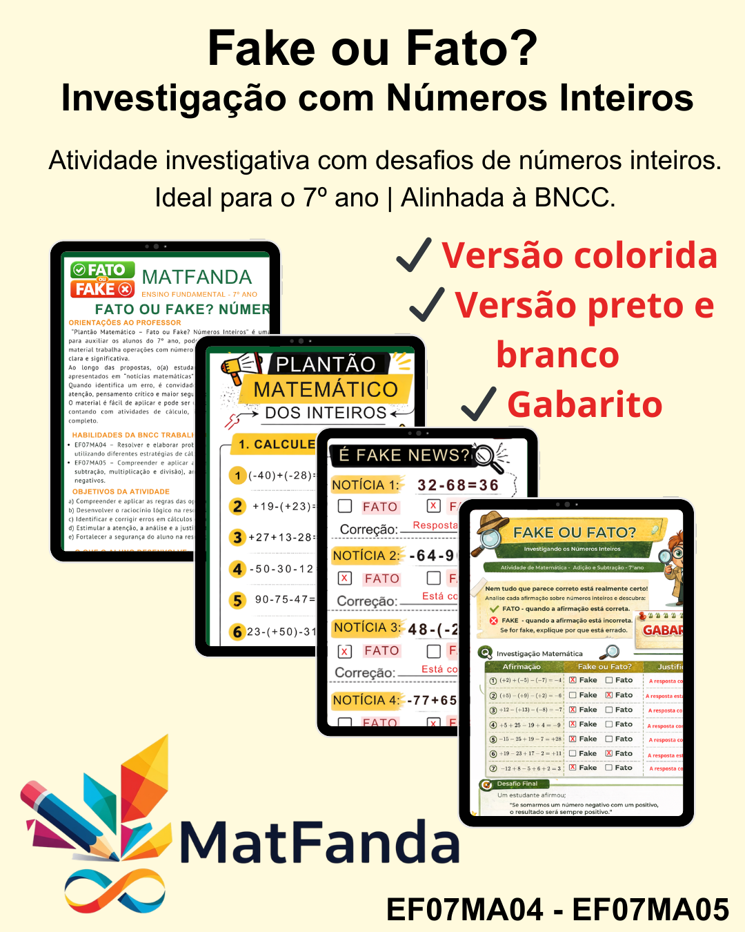 Fato ou Fake? - Números Inteiros - 7º ano